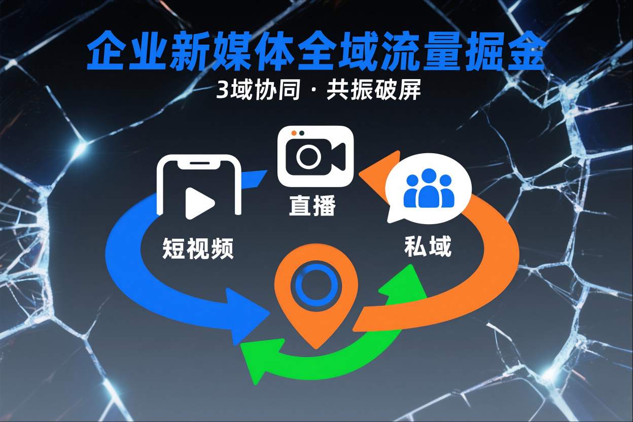 短视频全域商业模式，企业新媒体全域流量掘金，3域协同，共振破屏，短视频-直播-私域-地域-九九网创