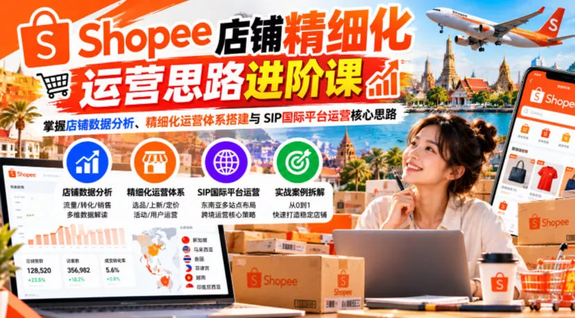 Shopee店铺精细化运营思路进阶课，掌握店铺数据分析、精细化运营体系搭建与SIP国际平台运营核心思路-九九网创