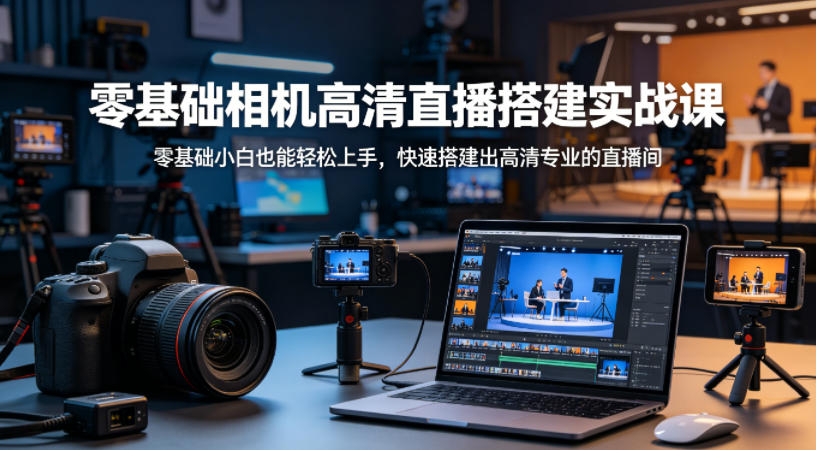 零基础相机高清直播间搭建实战课,小白也能轻松上手,快速搭建出高清专业的直播间-九九网创