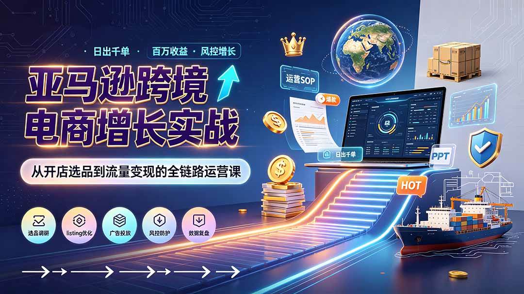 (19308期)亚马逊0-1孵化特训营8期:从注册风控到稳定日出千单实战,规避审核封店风险,标准化执行流程落地-九九网创