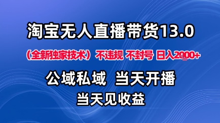 淘宝无人直播13.0，公域私域技术，不封号，不违规布局下半年旺季赛道，日入1K+(独家技术)【揭秘】-九九网创