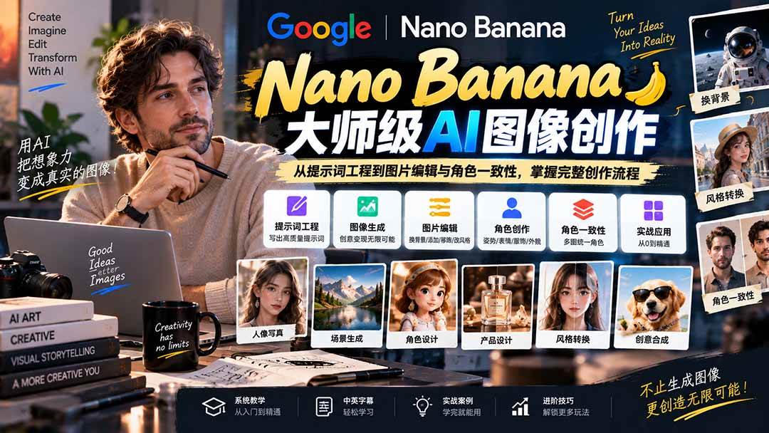 （20609期）【无水印】Nano Banana大师级AI图像实战课：从提示词工程到图片编辑与角色一致性，掌握完整创作流程-九九网创