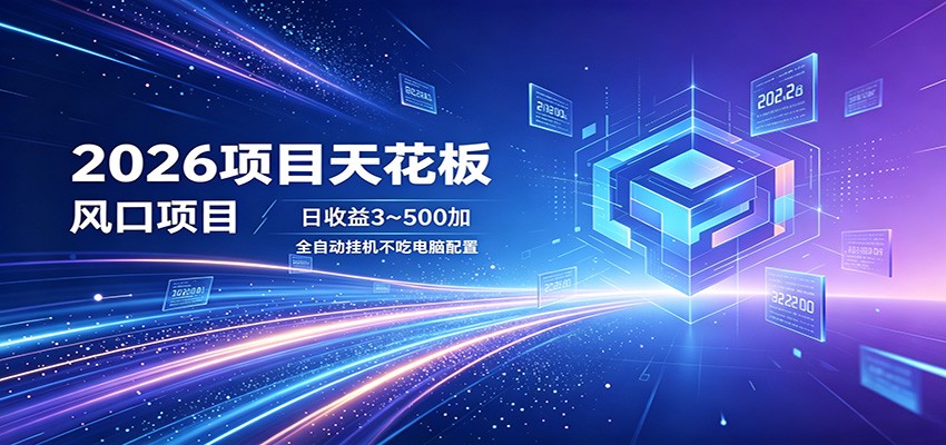2026项目天花板，风口项目，日收益3~500+全自动挂机，不吃配置-九九网创