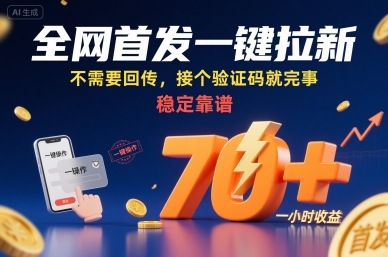 全网首发一键拉新项目，不需要回传，接个验证码就完事，稳定靠谱，一小时收益70+【揭秘】-九九网创