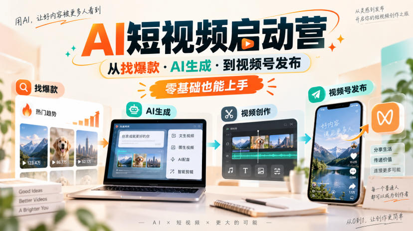 AI短视频启动营，从找爆款·AI生成·到视频号发布，零基础也能上手-九九网创
