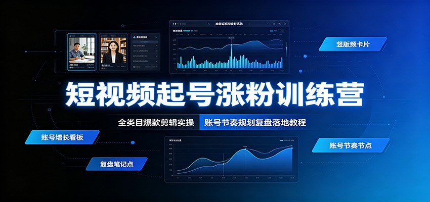 短视频起号涨粉训练营：全类目爆款剪辑实操，账号节奏规划复盘落地教程-九九网创
