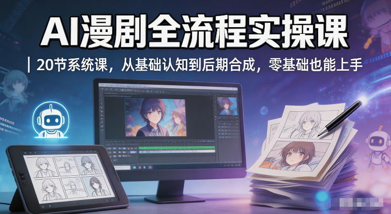 AI漫剧全流程实操课｜20节系统课，从基础认知到后期合成，零基础也能上手-九九网创