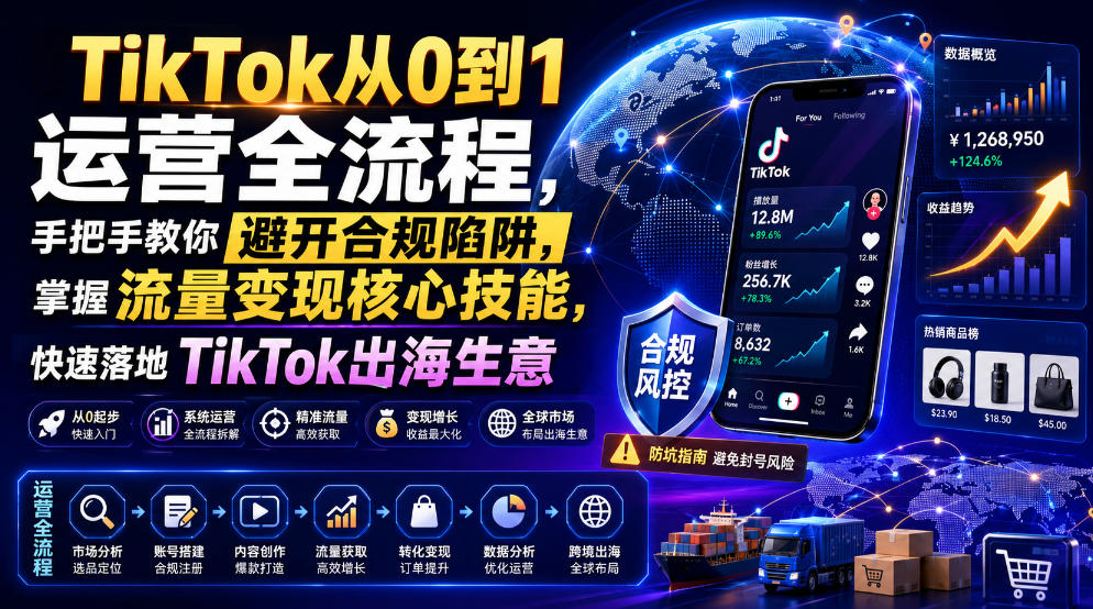 TikTok从0到1运营全流程，手把手教你避开合规陷阱，掌握流量变现核心技能，快速落地TikTok出海生意（更新8月）-九九网创