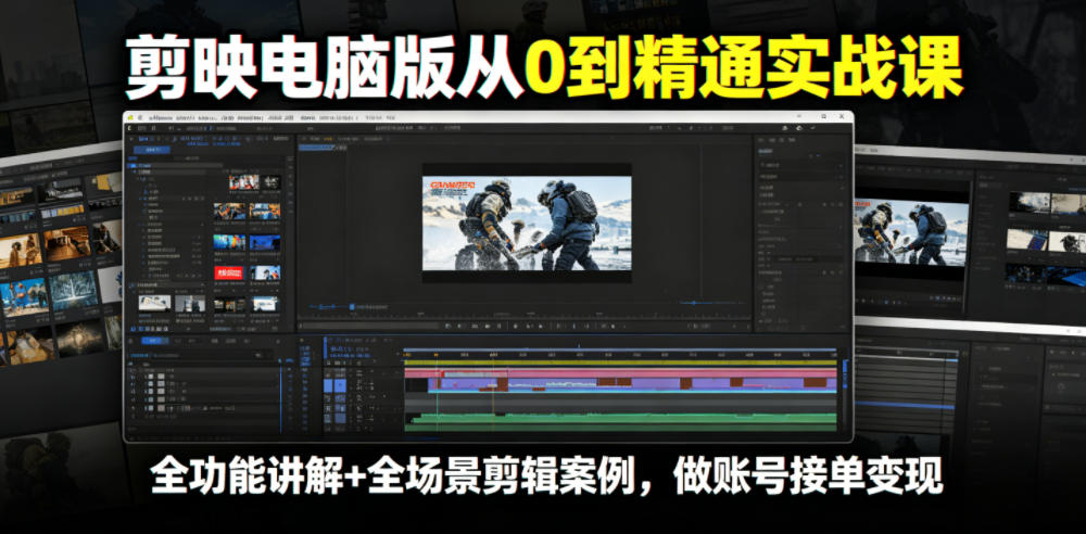 剪映电脑版从0到精通实战课，全功能讲解+全场景剪辑案例，做账号接单变现-九九网创