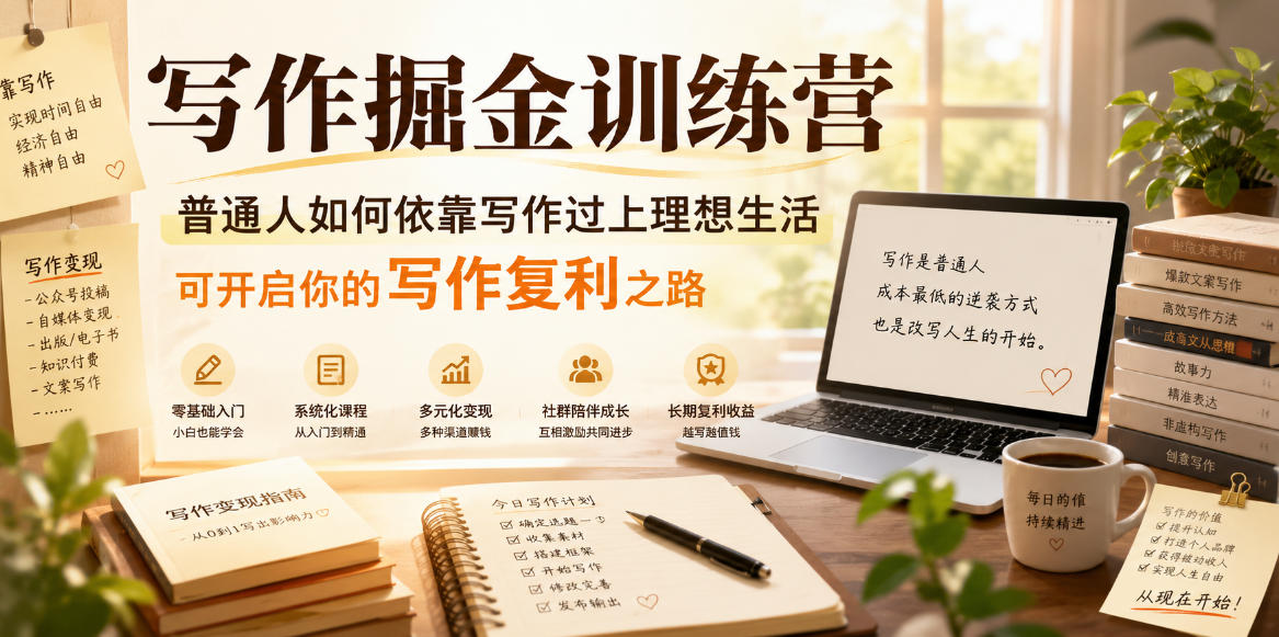 写作掘金训练营，普通人如何依靠写作过上理想生活，可开启你的写作复利之路（更新6月）-九九网创