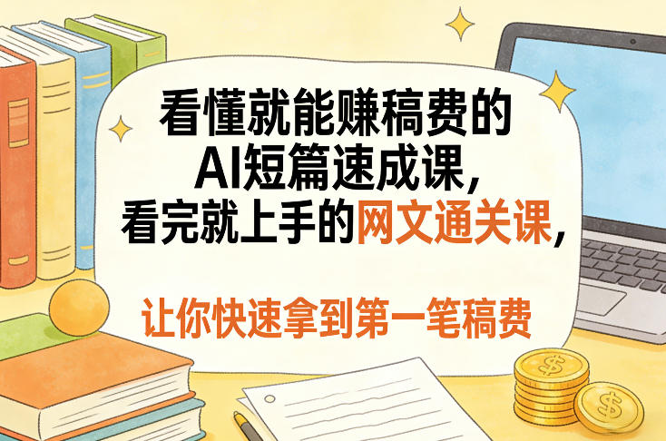 看懂就能賺稿费的AI短篇速成课，看完就上手的网文通关课，让你快速拿到第一笔稿费（更新8月）-九九网创