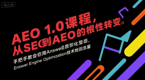 AEO 1.0 课程，从SEO到AE0的基命性转变，手把手教会你用AnswerEngineOptimization技术抢回流量(更新)-九九网创
