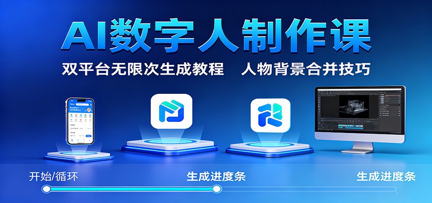 AI数字人制作课：双平台无限次生成教程，人物背景合并技巧-九九网创