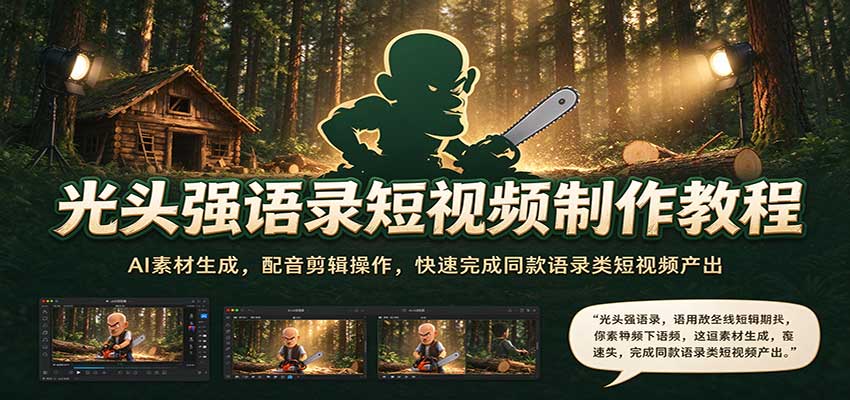 光头强语录短视频制作教程：AI素材生成，配音剪辑操作，快速完成同款语录类短视频产出-九九网创