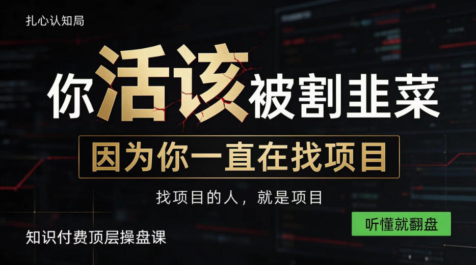 做项目不如卖项目，做知识付费自己当老板，知识付费顶层操盘课，听懂就翻盘【揭秘】-九九网创