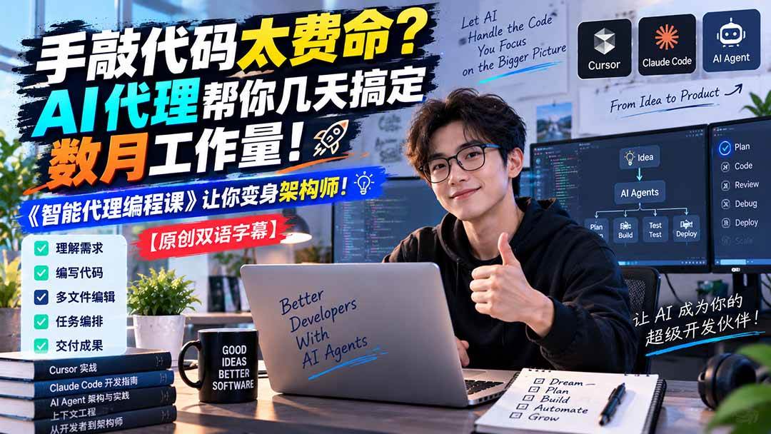 (20286期)手敲代码太费命?AI 代理帮你几天搞定数月工作量!《智能代理编程课》让你变身架构师-九九网创