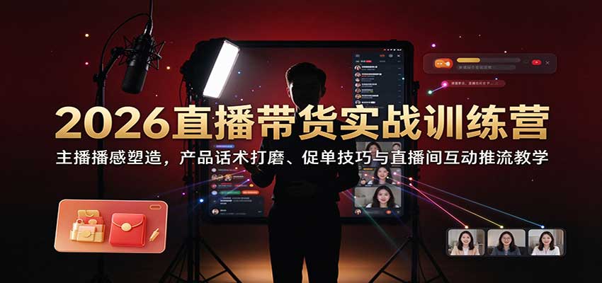 2026直播带货实战训练营：主播播感塑造，产品话术打磨、促单技巧与直播间互动推流教学-九九网创