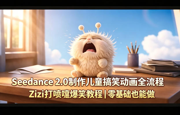 Seedance 2.0制作儿童搞笑动画全流程Zizi打喷嚏爆笑教程｜零基础也能做-九九网创