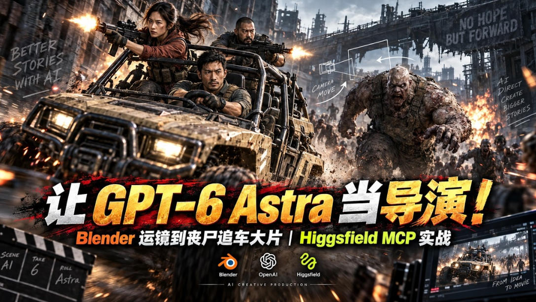 让GPT-6 Astra当导演！Blender运镜到丧尸追车大片｜Higgsfield MCP实战-九九网创