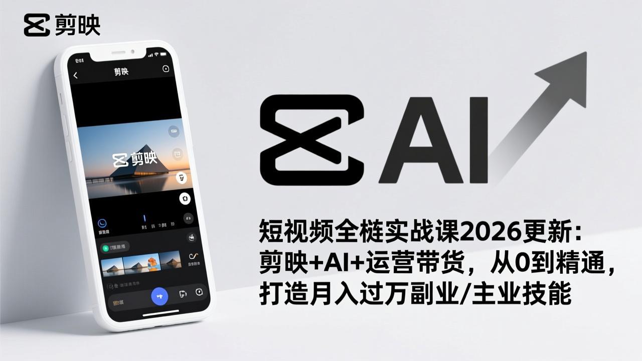 短视频全栈实战课2026更新：剪映+AI+运营带货，从0到精通，打造月入过万副业/主业技能-九九网创