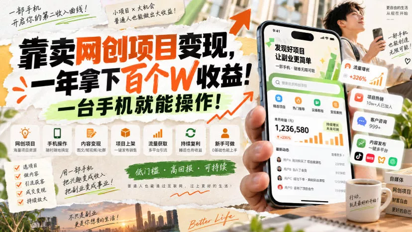 网创小程序虚拟资料变现，一年拿下百万收益，一部手机就可以做，0成本变现副业！-九九网创