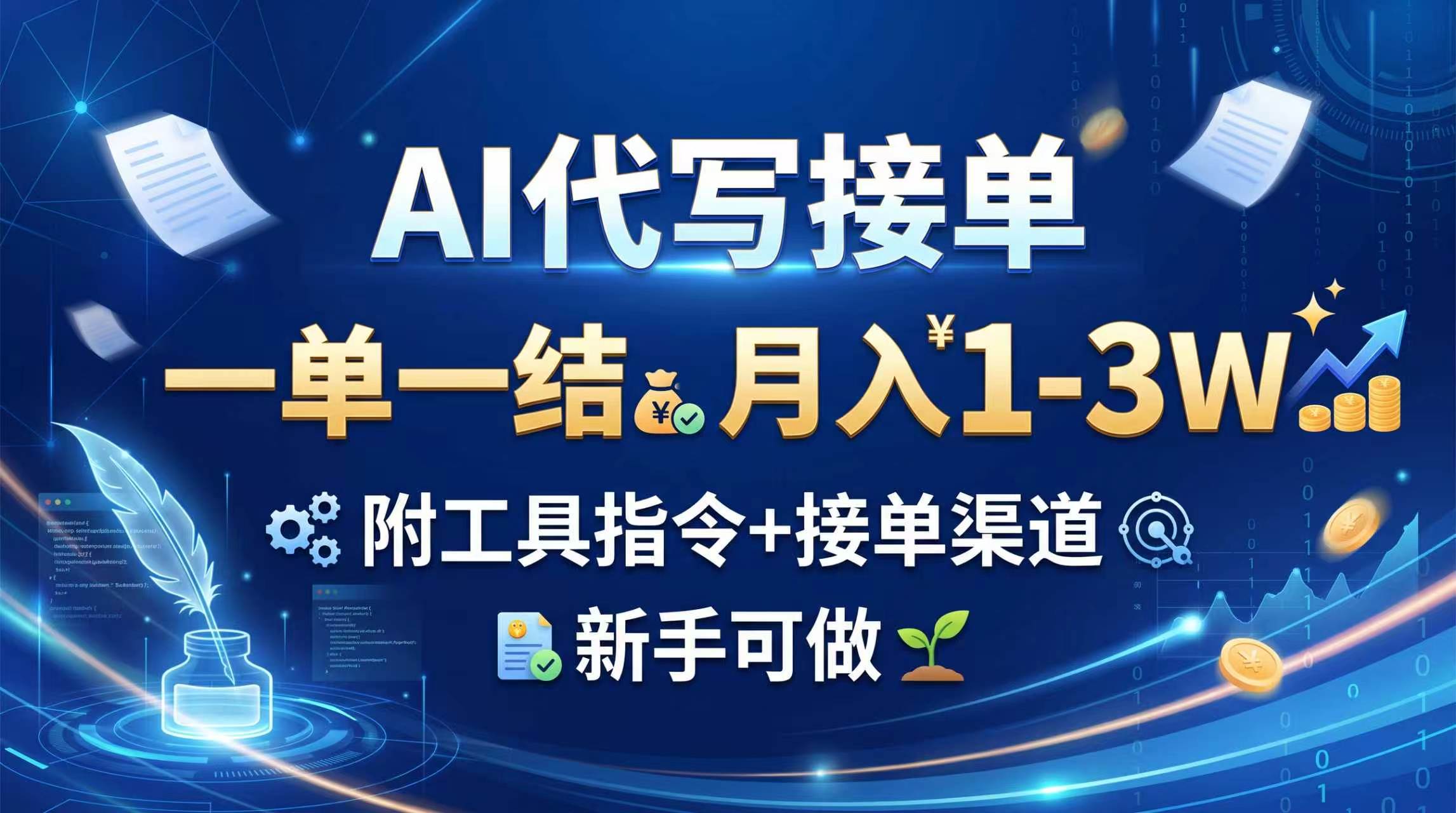 （20343期）AI代写接单，一单一结，月入1-3W，附工具指令+接单渠道，新手可做-九九网创
