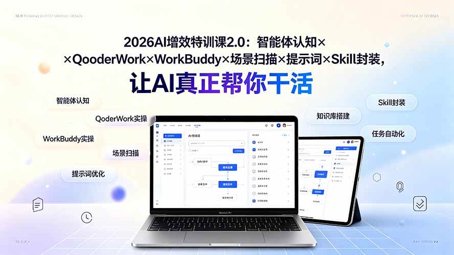 (19368期)2026AI增效特训课2.0:智能体认知×QoderWork×WorkBuddy×场景扫描×提示词×Skill封装,让AI真正帮你干活 (19368期)2026AI增效特训课2.0:智能体认知×QoderWork×WorkBuddy×场景扫描×提示词×Skill封装,让AI真正帮你干活