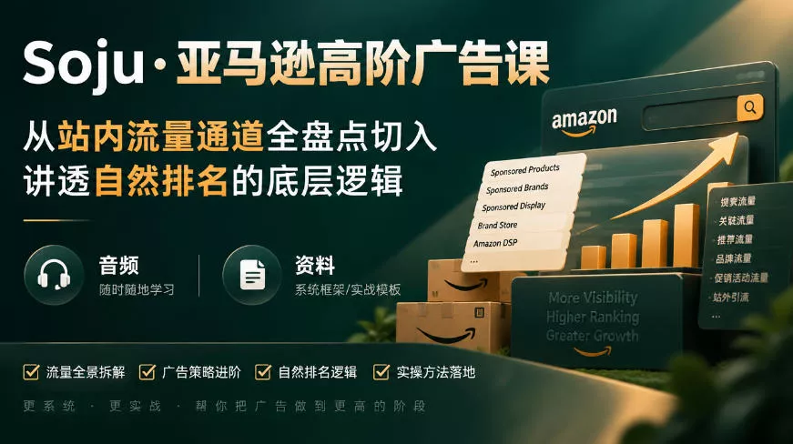 亚马逊高阶广告课，从站内流量通道全盘点切入，讲透自然排名的底层逻辑(直播+音频+资料)-九九网创