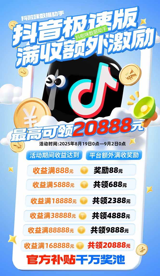 （15800期）抖音极速版拉新，平台大力扶持，每单15元，万播转化无上限，平台额外满…-九九网创