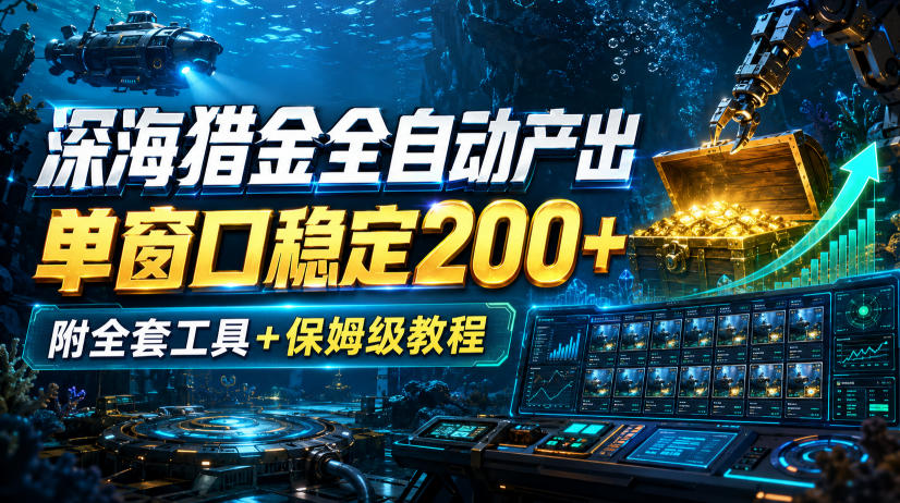 深海猎金全自动产出，单窗口稳定200+，附全套工具+保姆级教程【揭秘】-九九网创