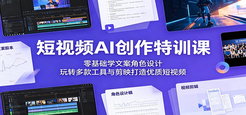 短视频AI创作特训课：零基础学文案角色设计，玩转多款工具与剪映打造优质短视频-九九网创