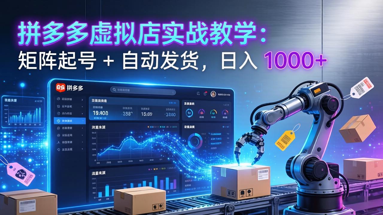 拼多多虚拟店实战教学：矩阵起号 + 自动发货，日入 1000+-九九网创