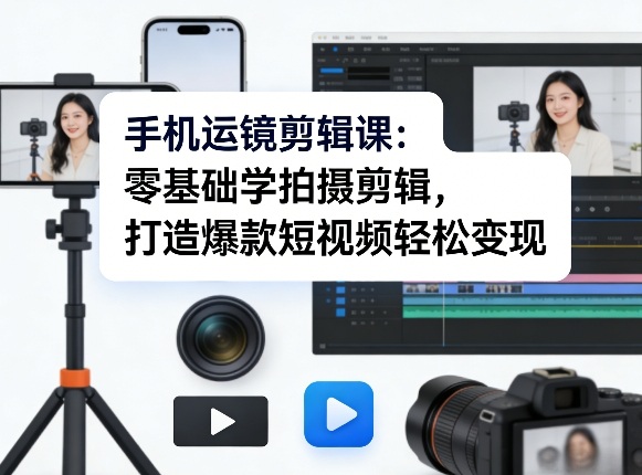 手机运镜剪辑课：零基础学拍摄剪辑，打造爆款短视频轻松变现-九九网创