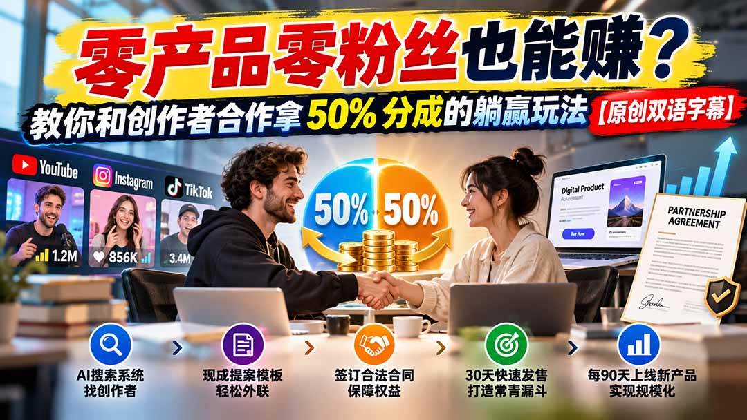 （20957期）零产品零粉丝也能赚？教你和创作者合作拿 50% 分成的躺赢玩法【原创双语字幕】-九九网创