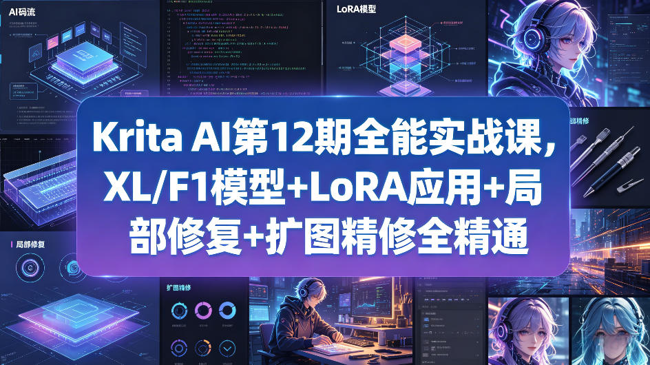 Krita AI第12期全能实战课，XL/F1模型+LoRA应用+局部修复+扩图精修全精通-九九网创