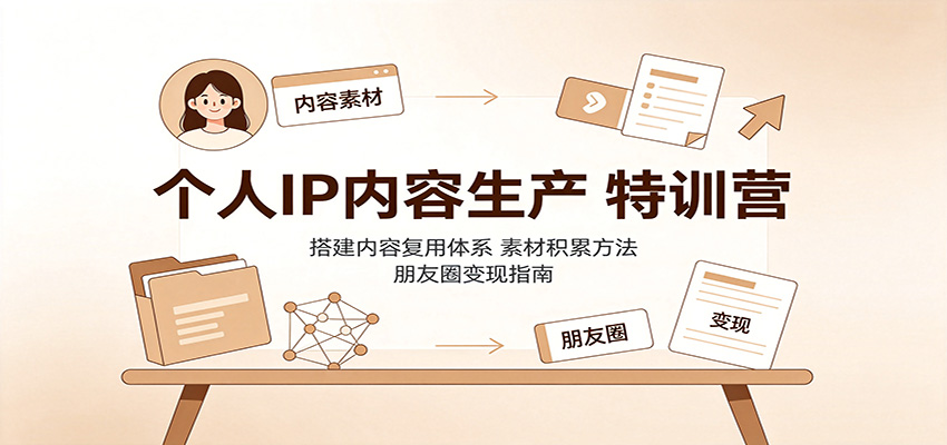个人IP内容生产特训营：搭建内容复用体系，素材积累方法，朋友圈变现指南-九九网创