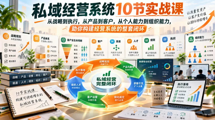 私域经营系统10节实战课，从战略到执行，从产品到客户，从个人能力到组织能力，助你构建经营系统的整套闭环-九九网创