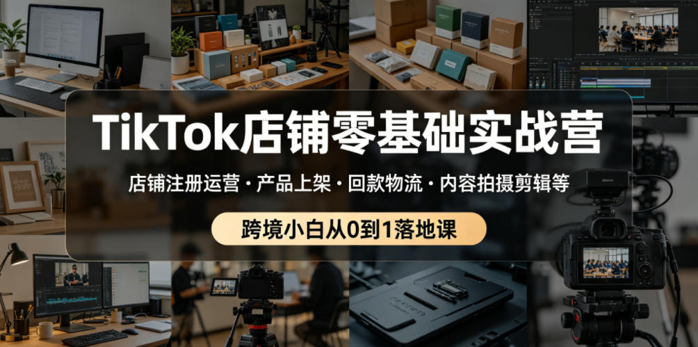 TikTok店铺零基础实战营，店铺注册运营・产品上架・回款物流・内容拍摄剪辑等 ，跨境小白从0到1落地课-九九网创