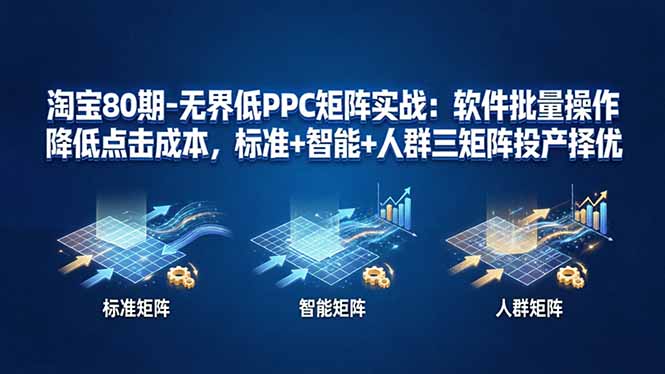 淘宝80期-无界低PPC矩阵实战:软件批量操作降低点击成本,标准+智能+人群三矩阵投产择优-九九网创