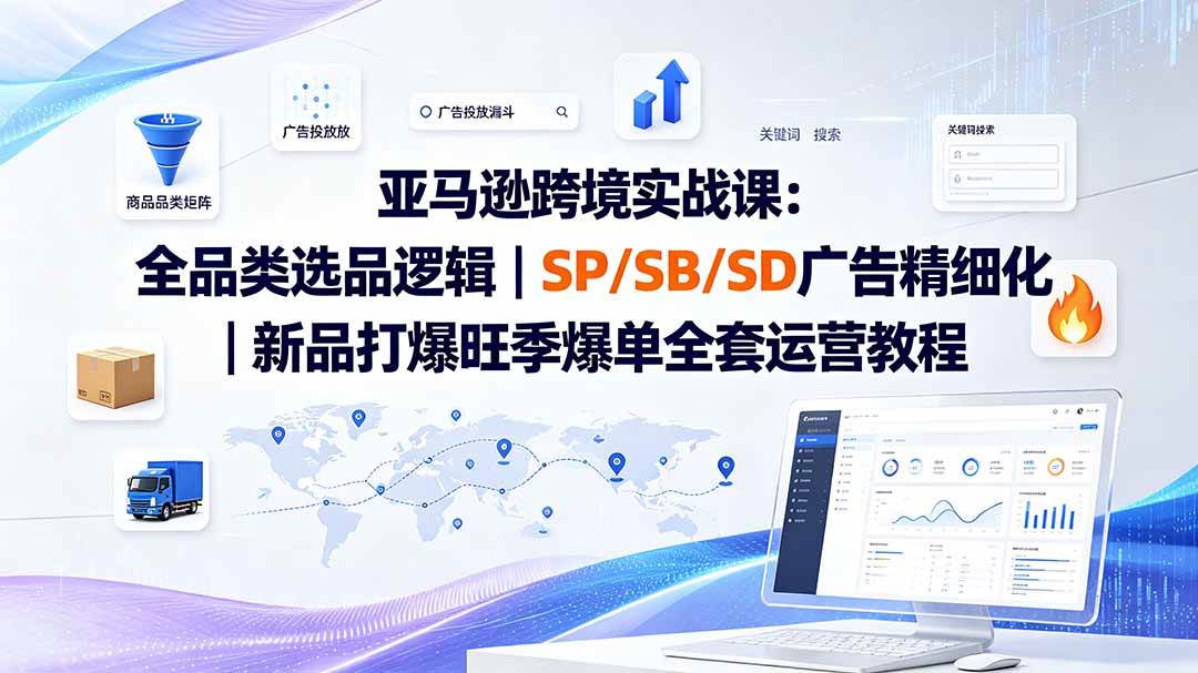 （20160期）亚马逊跨境实战课-更新8月：全品类选品逻辑｜SP/SB/SD广告精细化｜新品打爆旺季爆单全套运营教程-九九网创