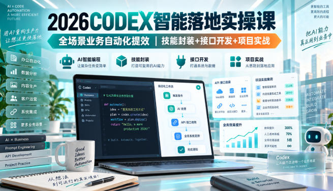 2026Codex智能落地实操课，全场景业务自动化提效，技能封装+接口开发+项目实战-九九网创