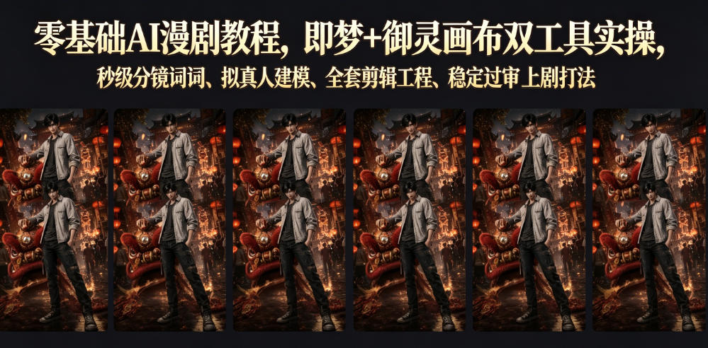零基础AI漫剧教程,即梦+御灵画布双工具实操,秒级分镜提示词、拟真人建模、全套剪辑工程、稳定过审上剧打法 零基础AI漫剧教程,即梦+御灵画布双工具实操,秒级分镜提示词、拟真人建模、全套剪辑工程、稳定过审上剧打法
