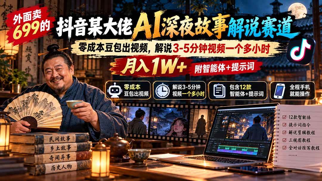 (20853期)外面卖699抖音某大佬AI深夜故事解说赛道-更新:0成本豆包出视频+解说3-5分钟视频一个多小时,月入1W+附智能体+提示词 (20853期)外面卖699抖音某大佬AI深夜故事解说赛道-更新:0成本豆包出视频+解说3-5分钟视频一个多小时,月入1W+附智能体+提示词