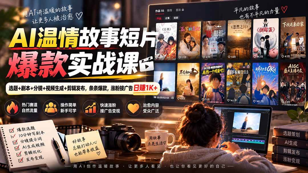 (20477期)AI温情故事短片爆款实战课-更新|选题+剧本+分镜+视频生成+剪辑发布,条条爆款,涨粉接广告日赚1K+ (20477期)AI温情故事短片爆款实战课-更新|选题+剧本+分镜+视频生成+剪辑发布,条条爆款,涨粉接广告日赚1K+