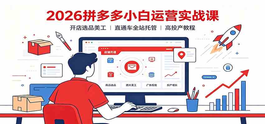 2026拼多多小白运营实战课：开店选品美工，直通车全站托管高投产教程-九九网创