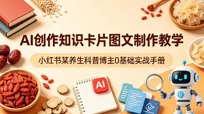 AI创作知识卡片图文制作教学，小红书某养生科普博主0基础实战手册-九九网创