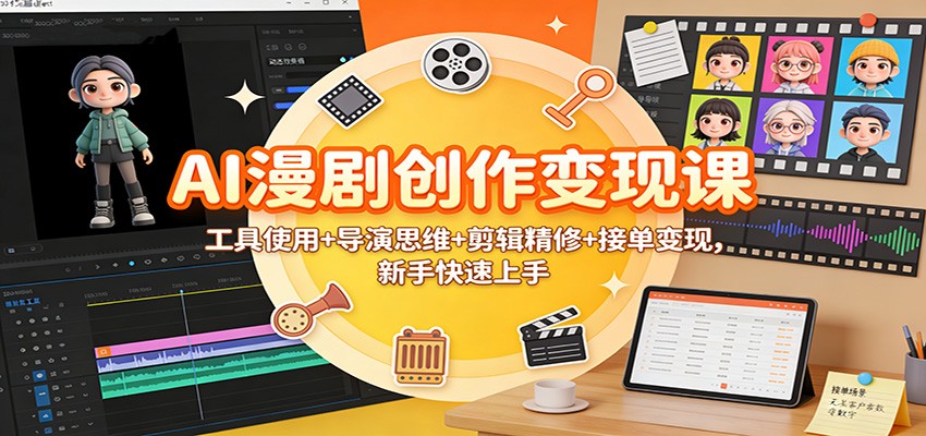 AI漫剧创作变现课：工具使用+导演思维+剪辑精修+接单变现，新手快速上手-九九网创