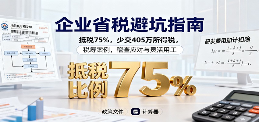 企业省税避坑指南：抵税75%，少交405万所得税，税筹案例，稽查应对与灵活用工-九九网创