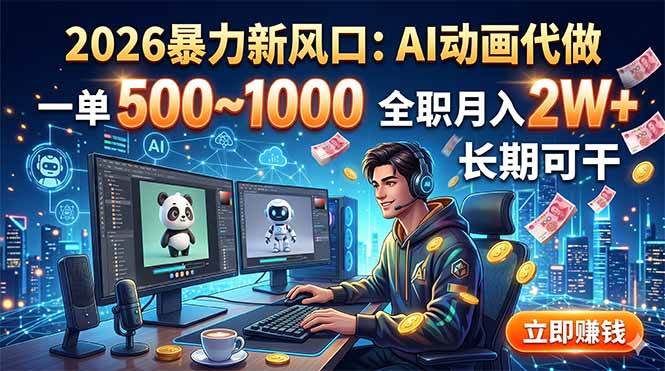 （18993期）2026暴力新风口：AI动画代做，一单500~1000，全职月入2W+，长期可干-九九网创