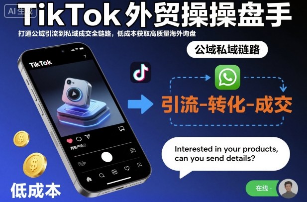 TikTok外贸操盘手，打通公域引流到私域成交全链路，低成本获取高质量海外询盘-九九网创
